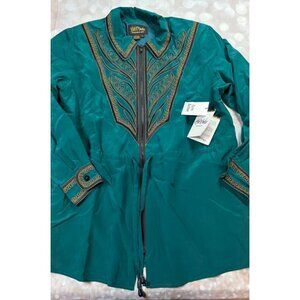 Vtg QVC Bob Mackie M Wearable Art Teal Silk Jacket Embroidered Design Zip New
